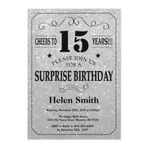 Surprise 15th Birthday Black and Silver Glitter
