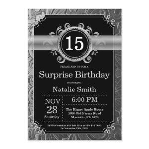 Surprise 15th Birthday Black and Silver Glitter