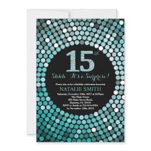 Surprise 15th Birthday Black and Teal Glitter