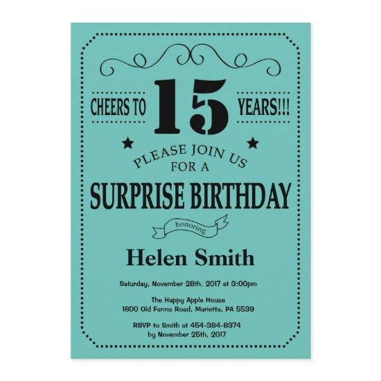 Surprise 15th Birthday Black and Teal