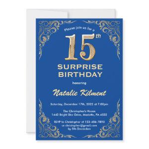 Surprise 15th Birthday Blue and Gold Glitter