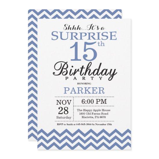 Surprise 15th Birthday Blue Chevron