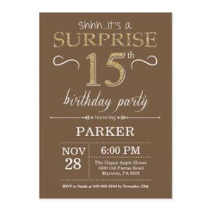 Surprise 15th Birthday Brown and Gold Glitter