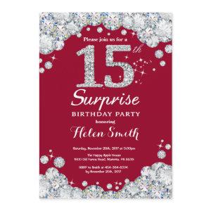 Surprise 15th Birthday Burgundy Red Silver Diamond