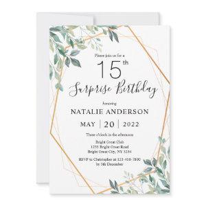 Surprise 15th Birthday Eucalyptus Greenery & Gold