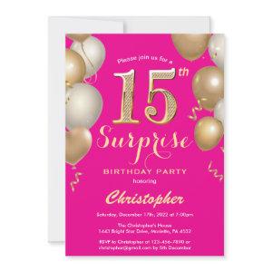 Surprise 15th Birthday Hot Pink and Gold Balloons