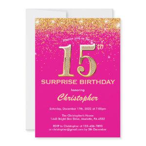 Surprise 15th Birthday Hot Pink and Gold Glitter