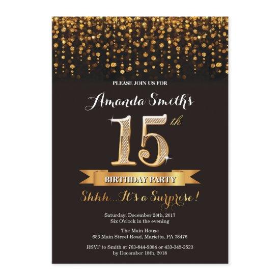 Surprise 15th Birthday  Black and Gold