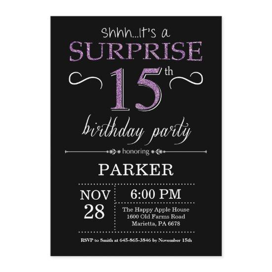 Surprise 15th Birthday  Black and Purple