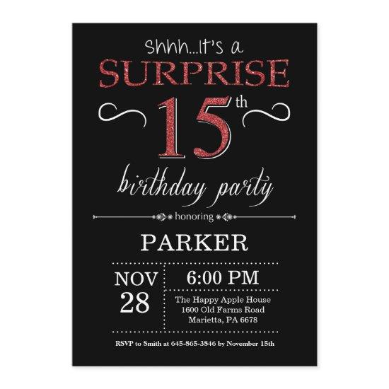 Surprise 15th Birthday  Black and Red