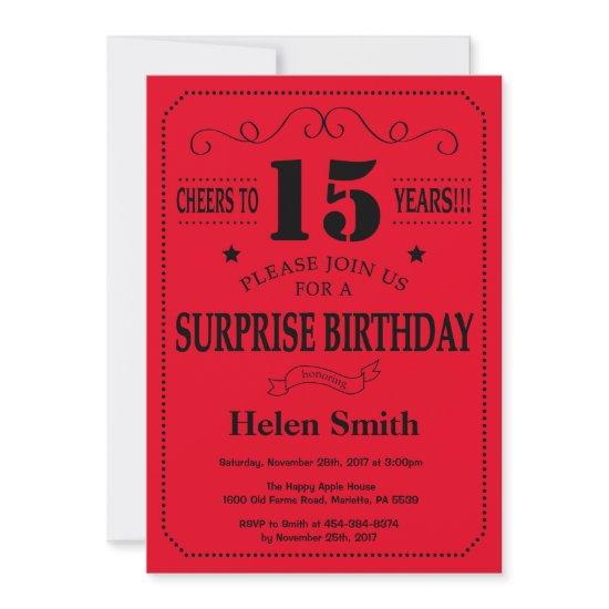 Surprise 15th Birthday  Black and Red