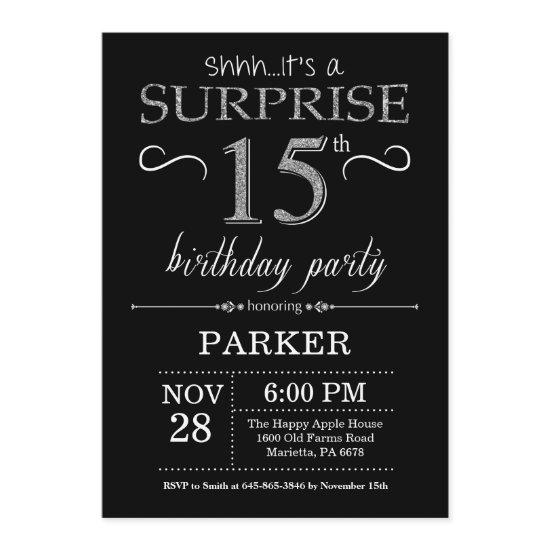 Surprise 15th Birthday  Black and Silver