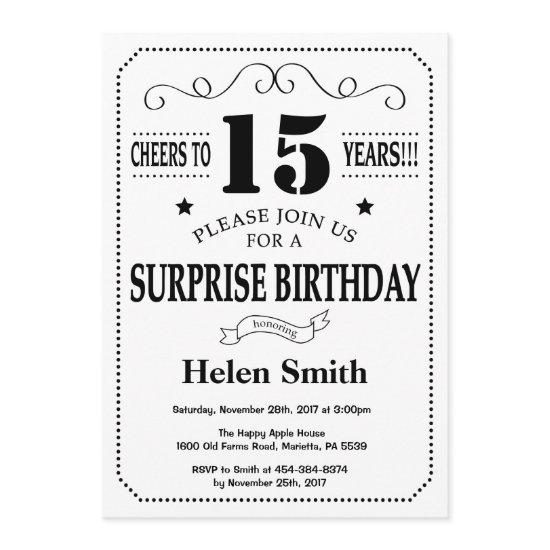 Surprise 15th Birthday  Black and White