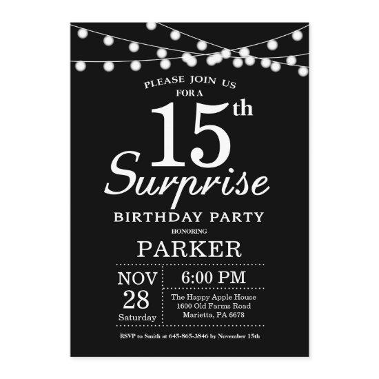 Surprise 15th Birthday  Black and White