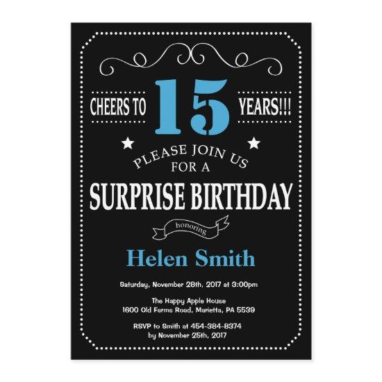 Surprise 15th Birthday  Blue and Black