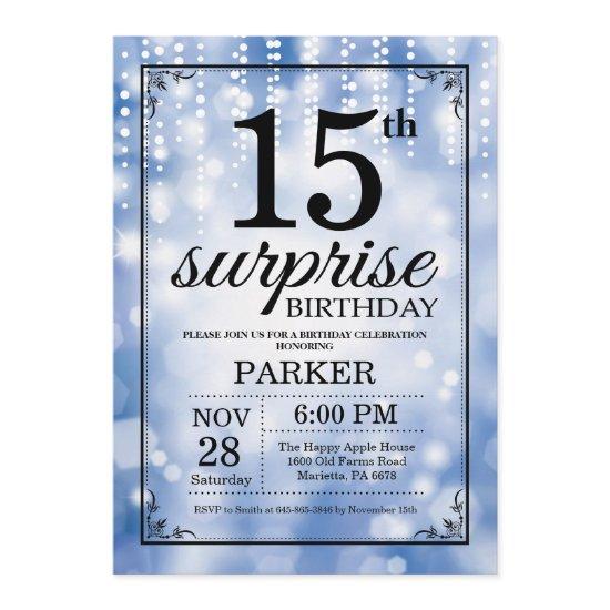 Surprise 15th Birthday  Blue Glitter