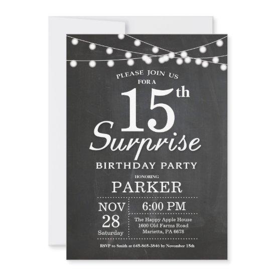 Surprise 15th Birthday  Chalkboard