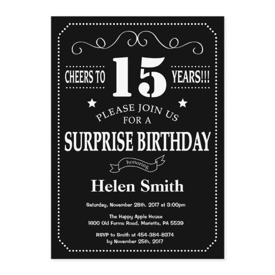 Surprise 15th Birthday  Chalkboard
