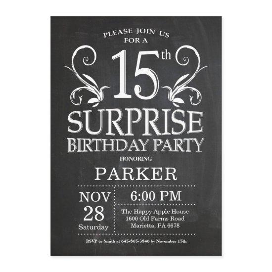 Surprise 15th Birthday  Chalkboard
