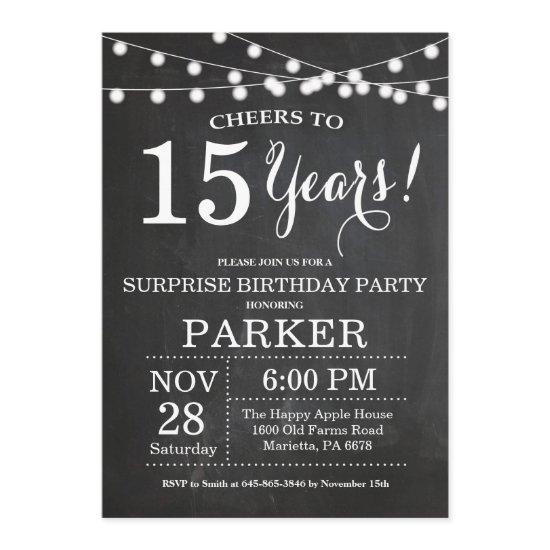 Surprise 15th Birthday  Chalkboard