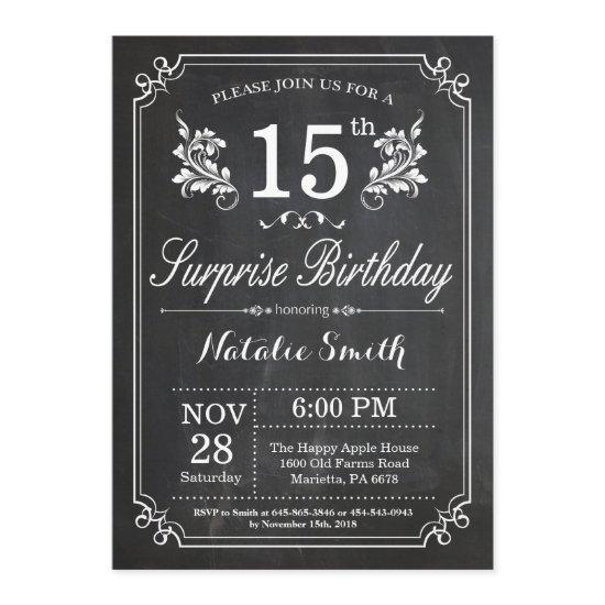 Surprise 15th Birthday  Chalkboard