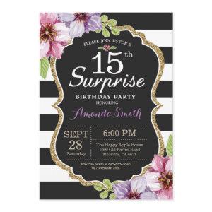 Surprise 15th Birthday  Floral Gold