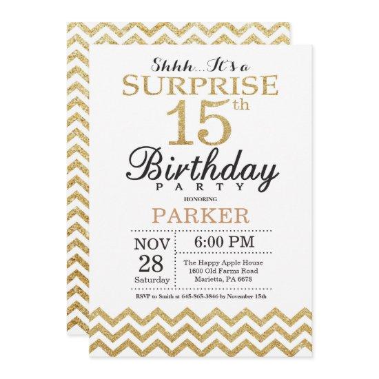 Surprise 15th Birthday  Gold Glitter