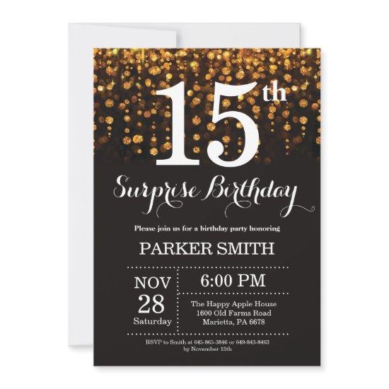 Surprise 15th Birthday  Gold Glitter