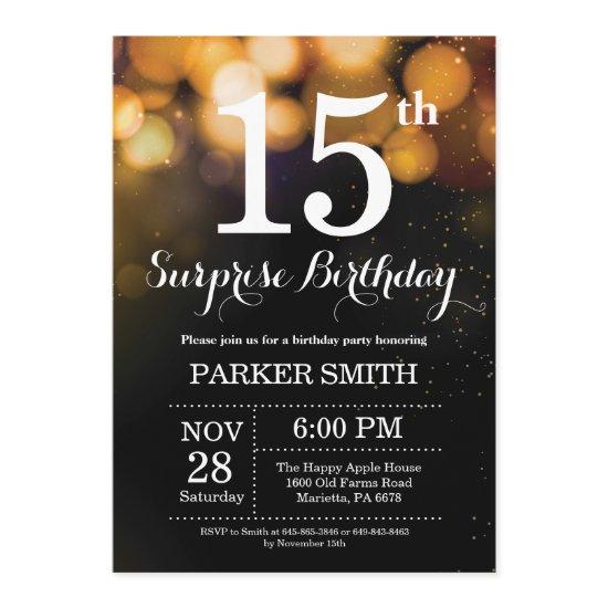 Surprise 15th Birthday  Gold Glitter