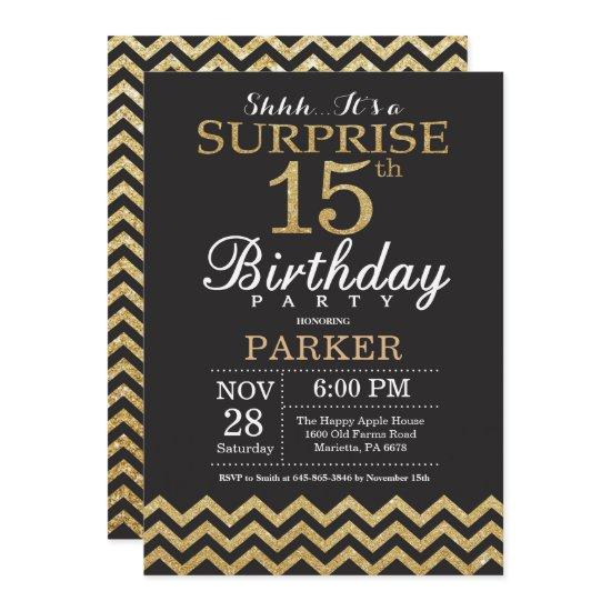 Surprise 15th Birthday  Gold Glitter