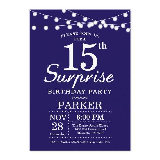 Surprise 15th Birthday  Navy Blue