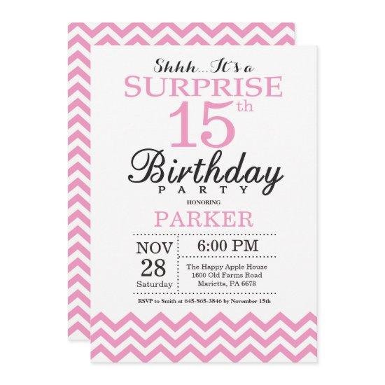 Surprise 15th Birthday  Pink Chevron
