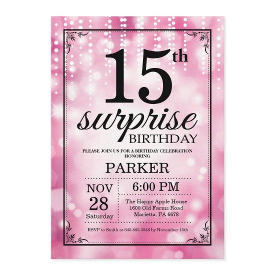 Surprise 15th Birthday  Pink Glitter