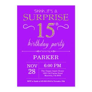 Surprise 15th Birthday  Purple and Gold