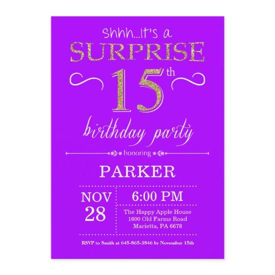 Surprise 15th Birthday  Purple and Gold