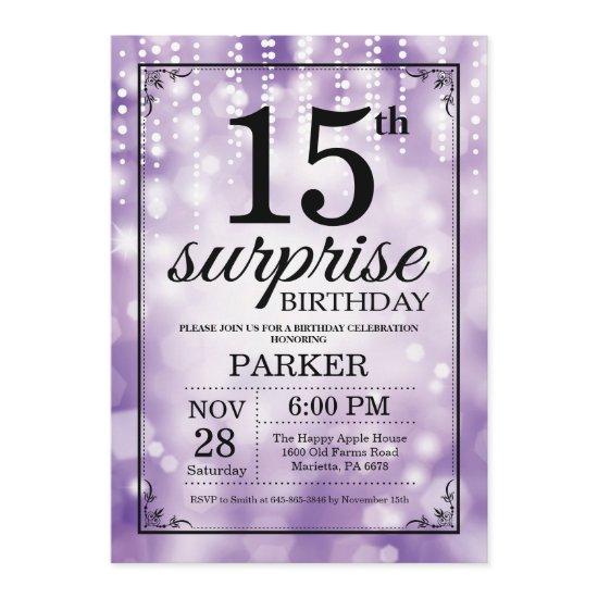 Surprise 15th Birthday  Purple Glitter