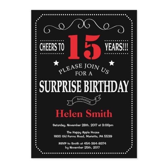 Surprise 15th Birthday  Red and Black