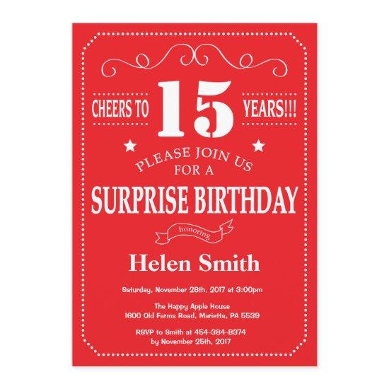 Surprise 15th Birthday  Red and White