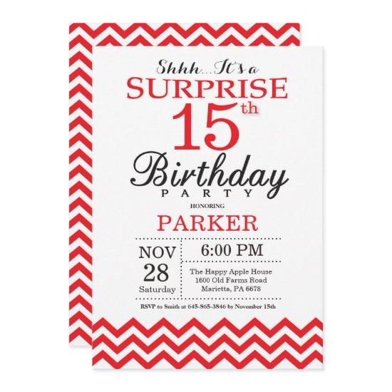 Surprise 15th Birthday  Red Chevron