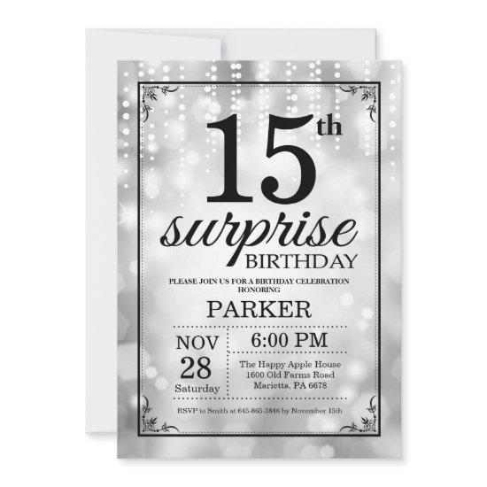 Surprise 15th Birthday  Silver Glitter