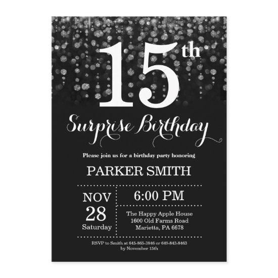 Surprise 15th Birthday  Silver Glitter