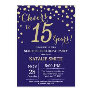 Surprise 15th Birthday Navy Blue and Gold Diamond