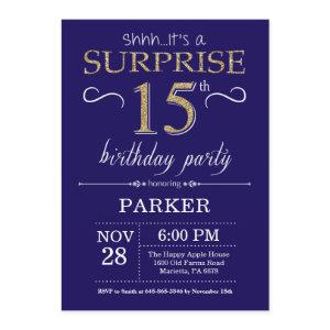 Surprise 15th Birthday Navy Blue and Gold Glitter
