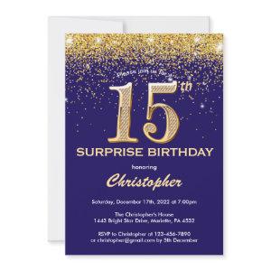 Surprise 15th Birthday Navy Blue and Gold Glitter