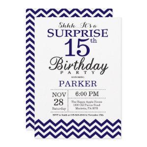 Surprise 15th Birthday Navy Blue Chevron