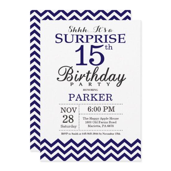 Surprise 15th Birthday Navy Blue Chevron