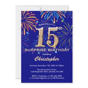 Surprise 15th Birthday Navy Blue & Gold Firework