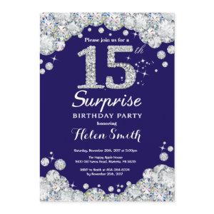 Surprise 15th Birthday Navy Blue Silver Diamond