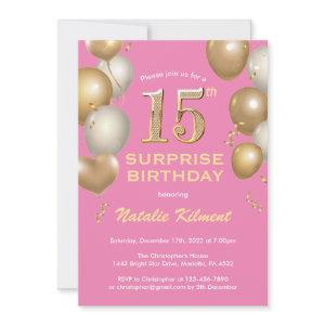 Surprise 15th Birthday Pink and Gold Balloons