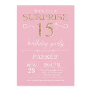 Surprise 15th Birthday Pink and Gold Glitter